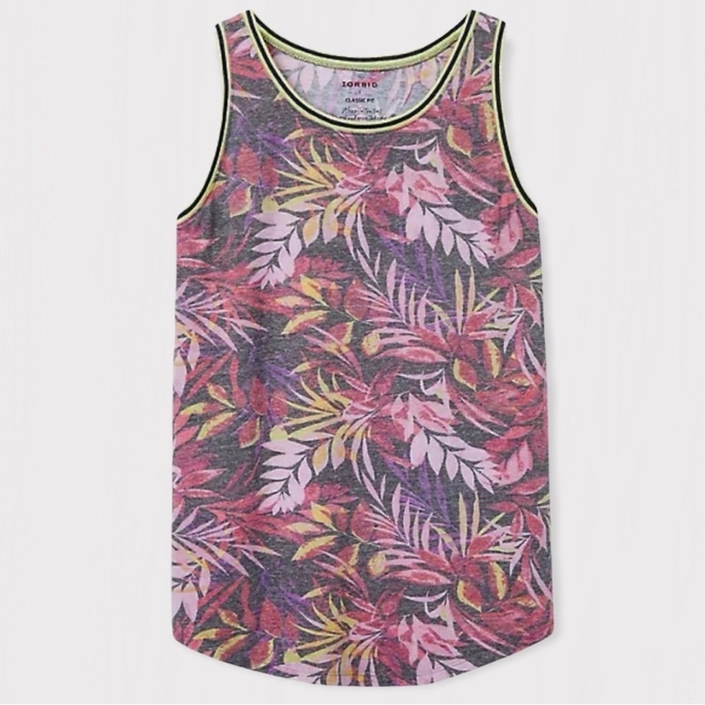 Torrid Tropical Floral Print Tank Top in Pink, Purple, Yellow